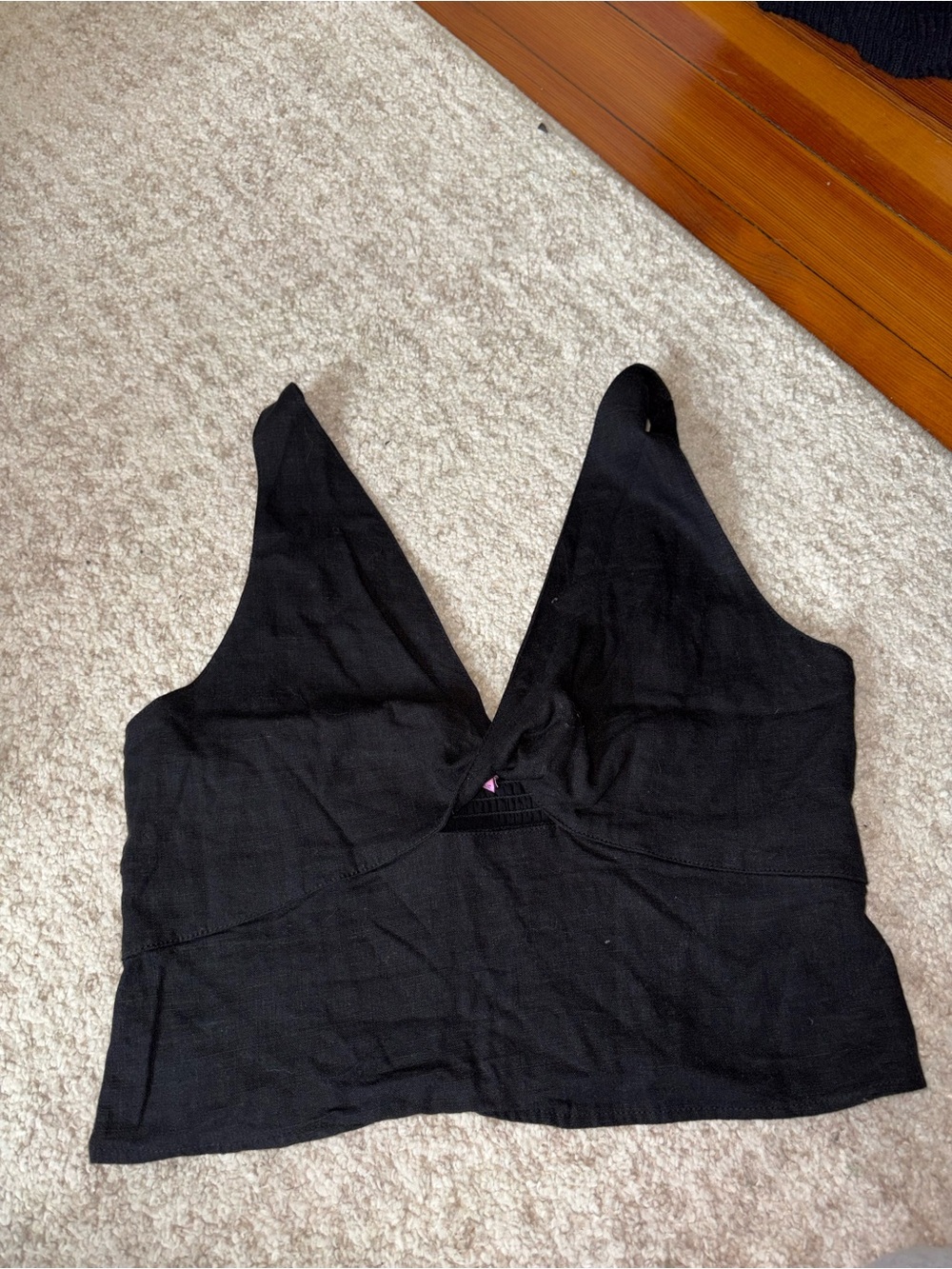 Linen Black V-Neck Women's Crop Top